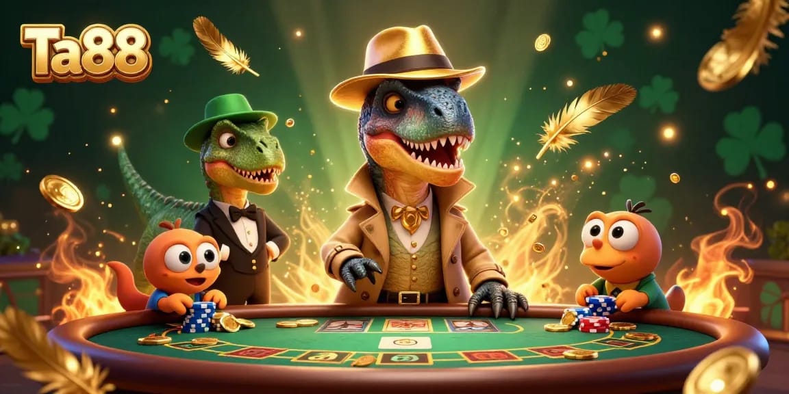 Experience thrilling gaming action at Ta88 with a velociraptor card counter and a suspicious stegosaurus pit boss.