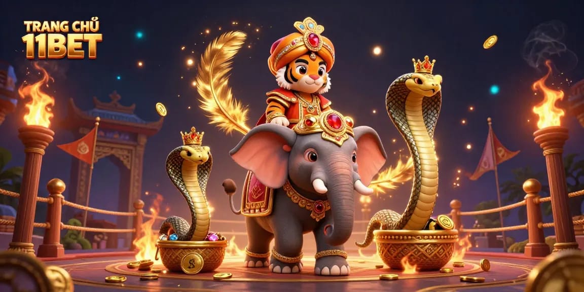 Experience online gaming thrills at TRANG CHỦ 11BET with captivating casino art featuring majestic characters.