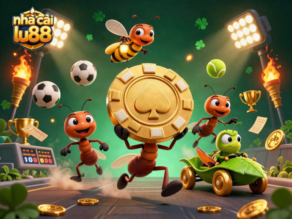 Experience the excitement at nhà cái lu88 with a thrilling 3D cartoon heist featuring ants, sports elements and golden coins.