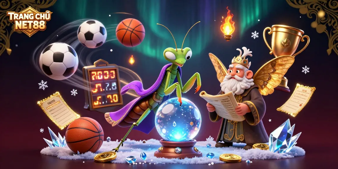 Engage in betting with TRANG CHỦ NET88's vibrant 3D illustration featuring dynamic sports elements and mystical characters.