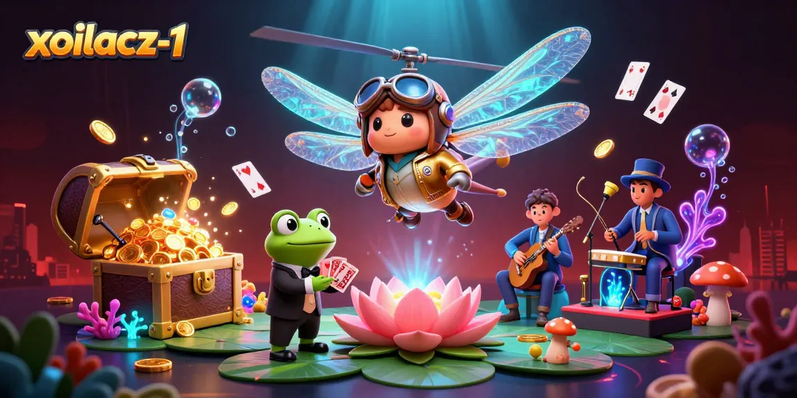 Xoilacz-1 engages players with a lively casino scene featuring a frog dealer and lively jazz musicians.