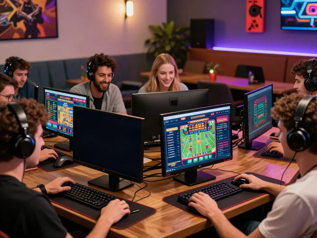 Engaging players in a vibrant online gaming lounge at https://net88.broker/, showcasing casino games and sports betting interfaces.