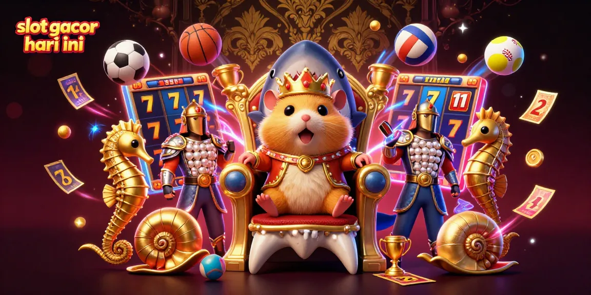 Experience the thrill of winning big with slot gacor hari ini, featuring a vibrant hamster king on a shark throne.