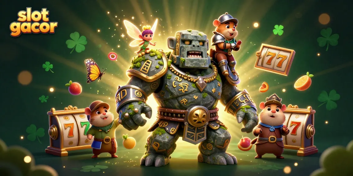 Engage in slot gacor excitement with an ancient golem, magical fairy, and brave hamster knight.