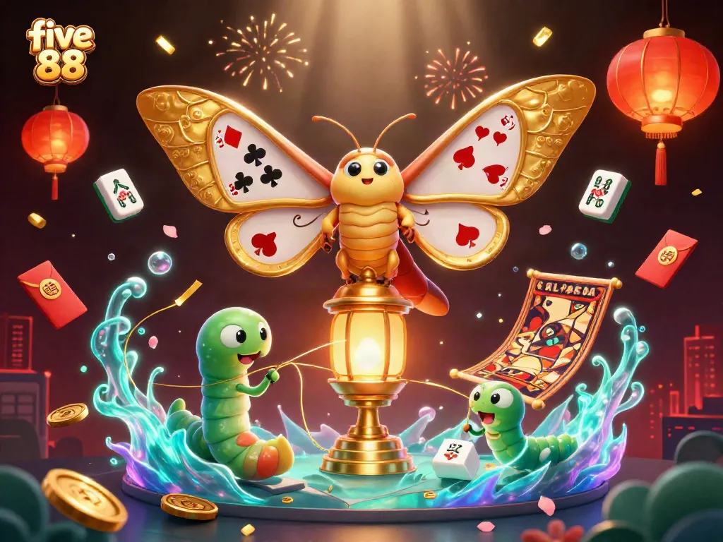 Experience the thrill of five 88 at this lively casino scene with vibrant characters and glowing elements.