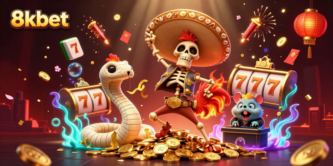 Experience the excitement of 8kbet with a lively 3D casino scene featuring vibrant characters and thrilling gambling elements.