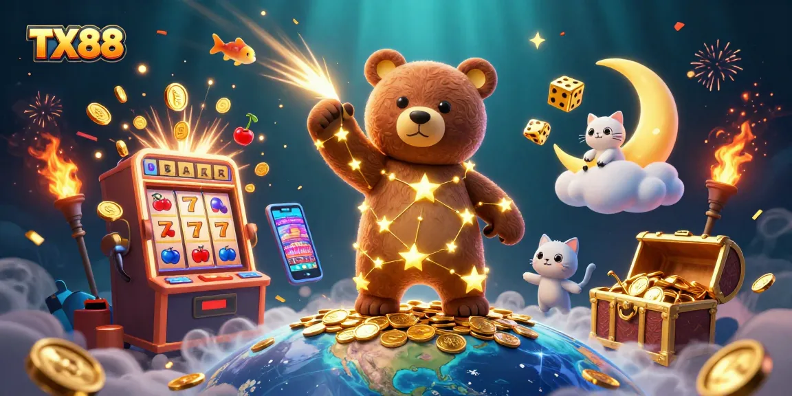 Win big with TX88: a vibrant 3D illustration of jackpot excitement in a casino