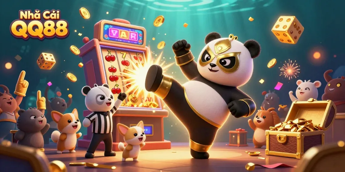 Experience thrilling action at Nhà Cái QQ88 with a panda wrestler in an exciting casino setting featuring vibrant game elements.