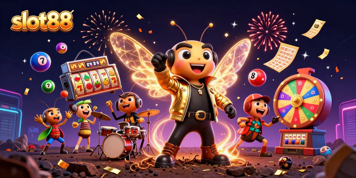 Menangkan jackpot di slot88 dengan karakter unik dalam ilustrasi kasino yang meriah.