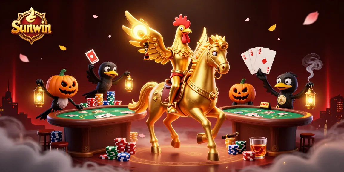 Sunwin offers an immersive gaming experience with a golden rooster character and poker energy.