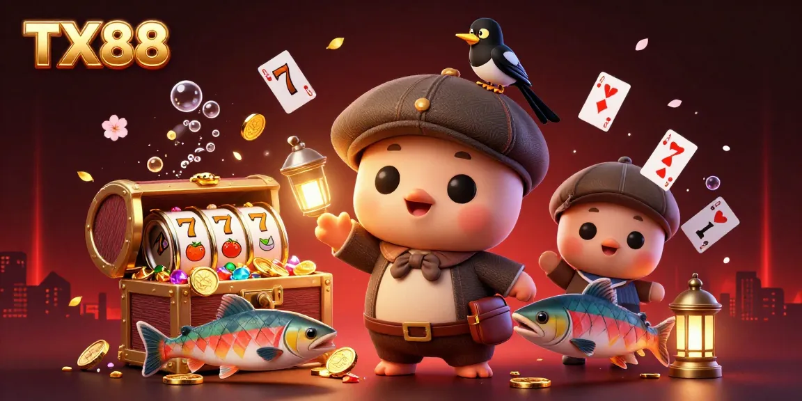 Experience the thrill of TX88 with a playful Nessie amid slot reels and gold coins.