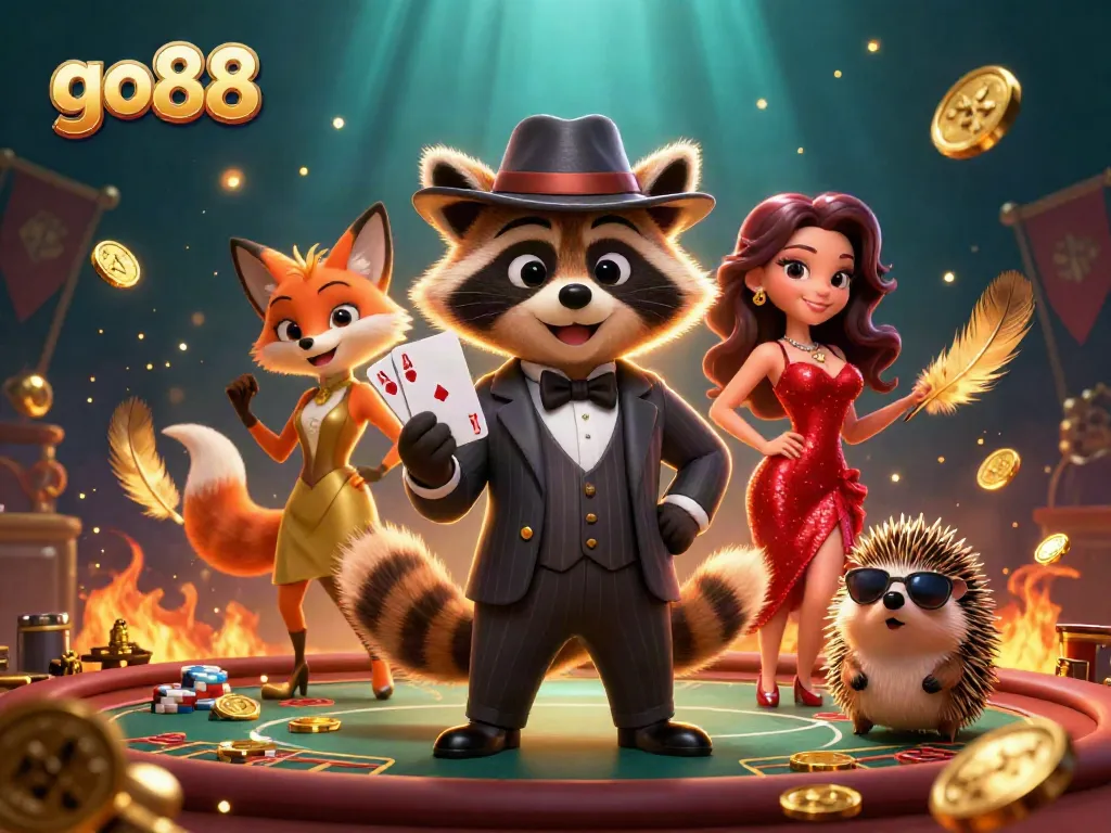 Experience the excitement of go88 with a royal flush hand amid dynamic casino elements.