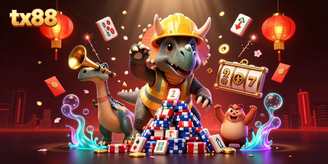 tx88 celebrates winning strategies with vibrant casino elements in a dynamic 3D illustration