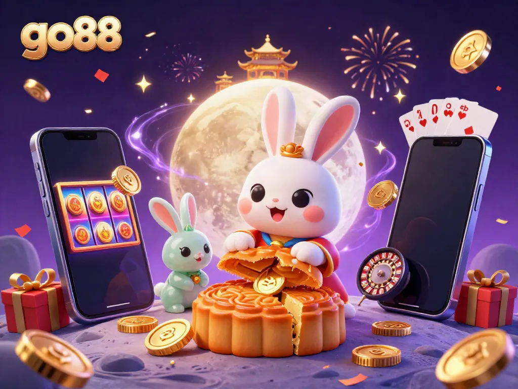 Experience the excitement of go88 with a festive casino-themed illustration featuring moon rabbits and engaging games.