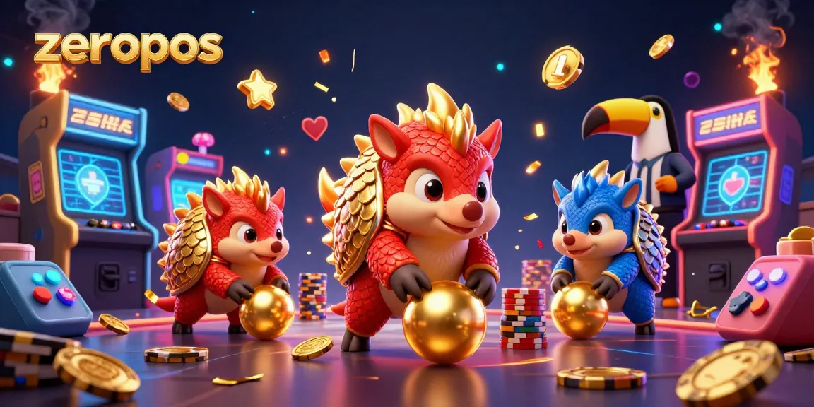 Compete with zeropos pangolins in a vibrant casino-themed arcade battle.