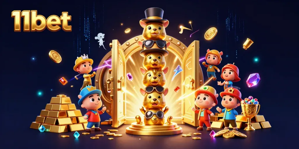Play with exciting casino elements around the 11bet totem pole in a vibrant, magical atmosphere.