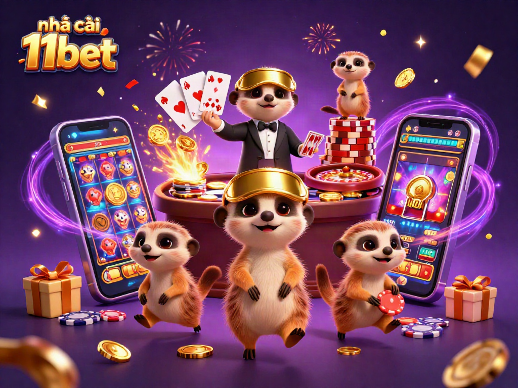 Join the fun at nhà cái 11bet with meerkats in a lively casino scene full of games and excitement.
