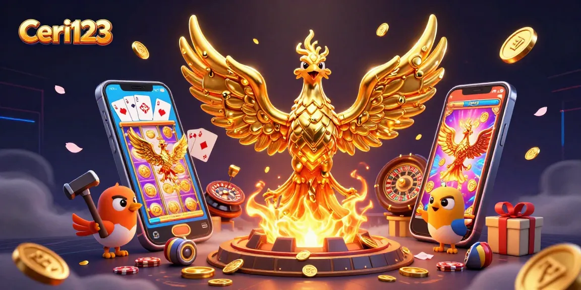 Ceri123 immerses players in a vibrant 3D slot adventure with golden symbols and coins pouring from action-packed games.