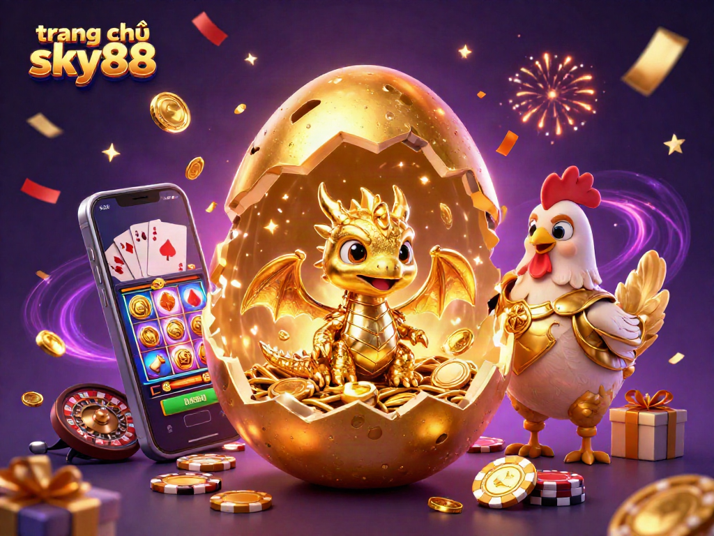 Engage with the thrilling world of trang chủ sky88, featuring a golden dragon amidst poker chips.