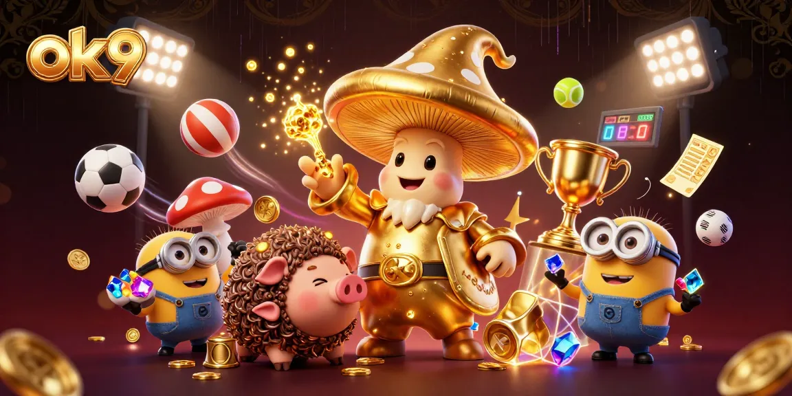 Engage with OK9's dynamic betting environment featuring rich illustrations of a magical pig and treasures.
