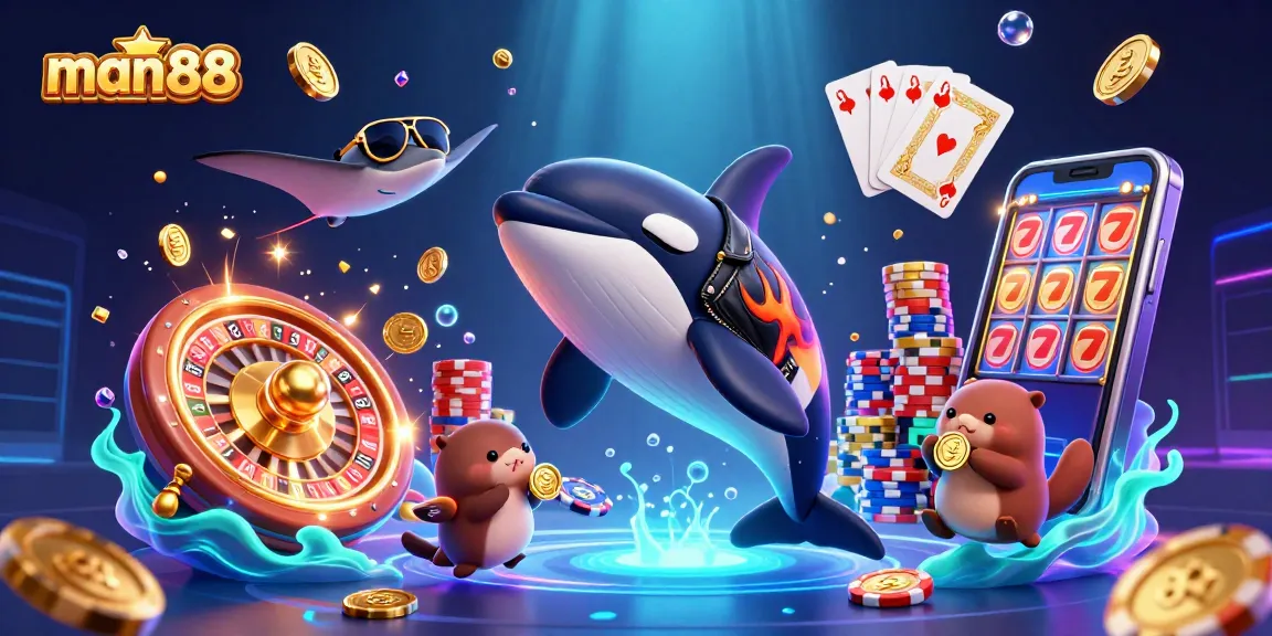 Engage with man88's thrilling scene of winning smiles, gold coins, and casino fun.
