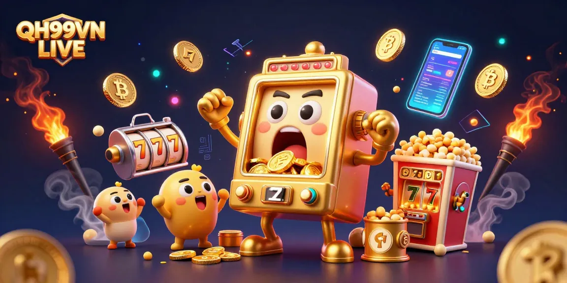 Experience the excitement of QH99VN LIVE with golden slot machines and crypto elements.