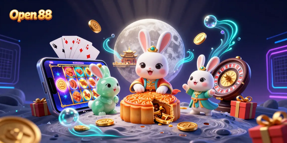 Experience thrilling gameplay with Open 88 as moon rabbit reveals poker chips inside mooncakes.