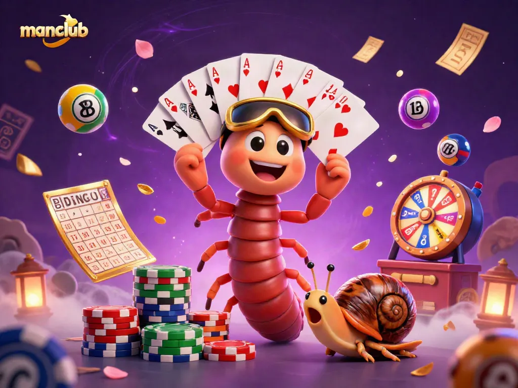 Experience thrilling fun at manclub featuring a dynamic casino scene with a charming millipede dealer and exciting game elements.