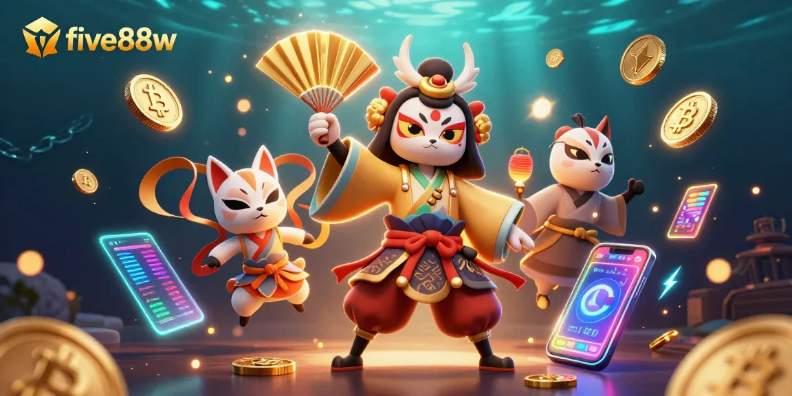 Experience five88w's vibrant crypto casino scene filled with dynamic characters and gaming elements.