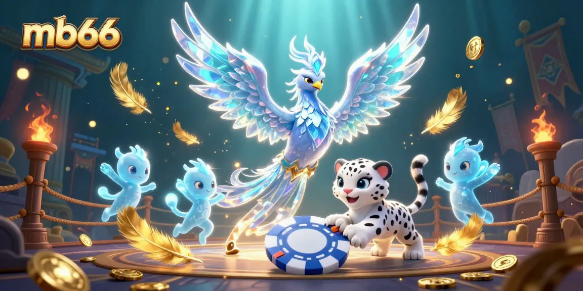 Engage in thrilling mb66 gaming moments with a magical ice phoenix in an enchanting casino scene.