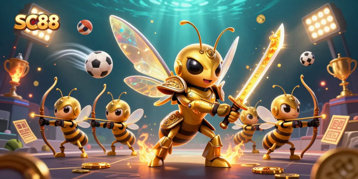 Experience exciting gameplay at SC88 with a golden hornet in samurai armor leading dynamic sports betting elements.