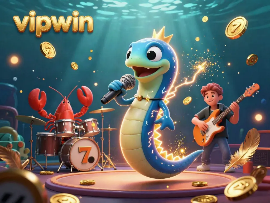 Experience the thrill of vipwin with a vibrant underwater casino scene featuring a DJ eel and lively characters.