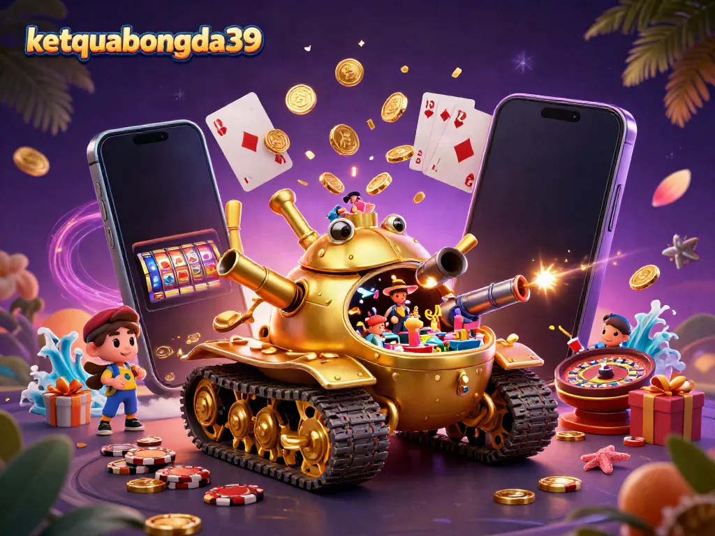 Play interactive slots and win with ketquabongda39's vibrant casino illustration packed with excitement.