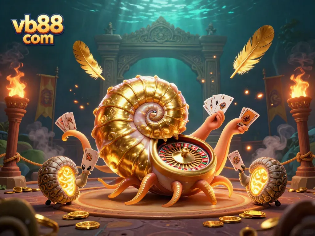 Experience the thrill of vb88 com with a dynamic casino-themed illustration featuring a nautilus roulette wheel.