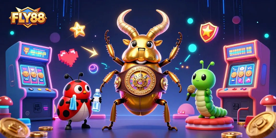 FLY88 showcases an exciting boxing match illustration set in a casino-themed arcade, engaging players.