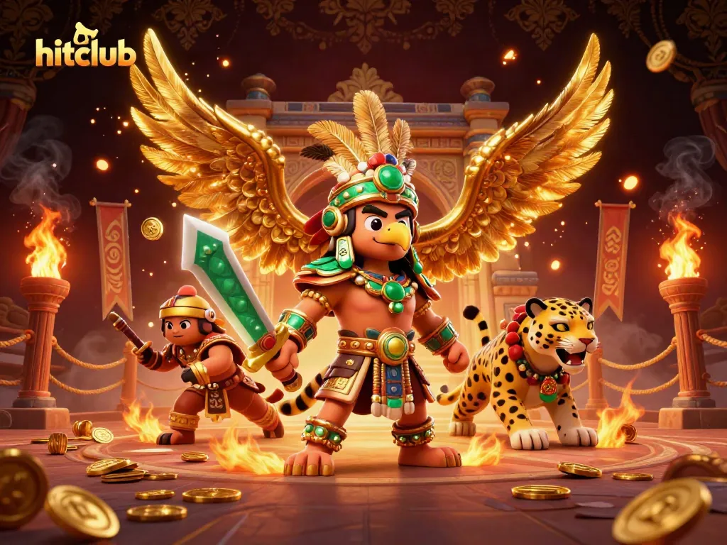 Hitclub warriors engage in thrilling casino battle amid golden tokens and rewards.