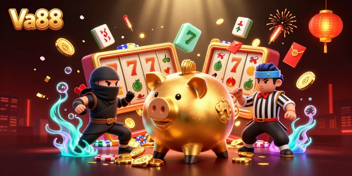 Experience the thrill of Va88 with a dynamic casino-themed illustration featuring vibrant characters and elements.