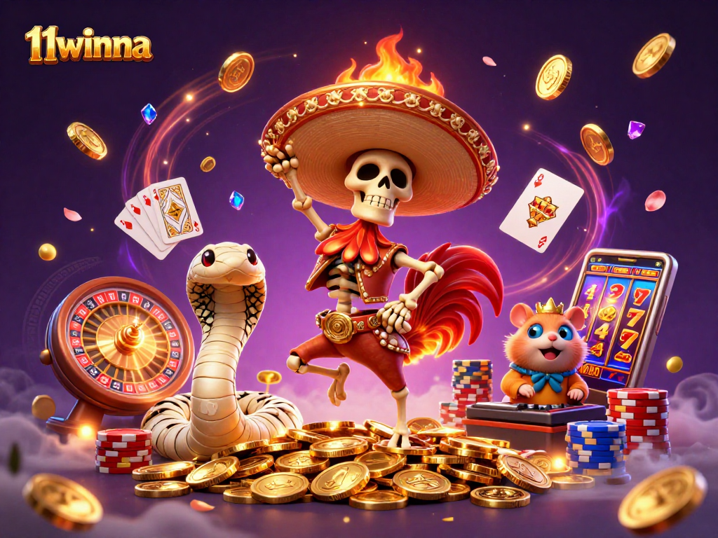 Engage in thrilling gaming with 11winna, where golden coins and excitement abound in a vibrant casino scene.