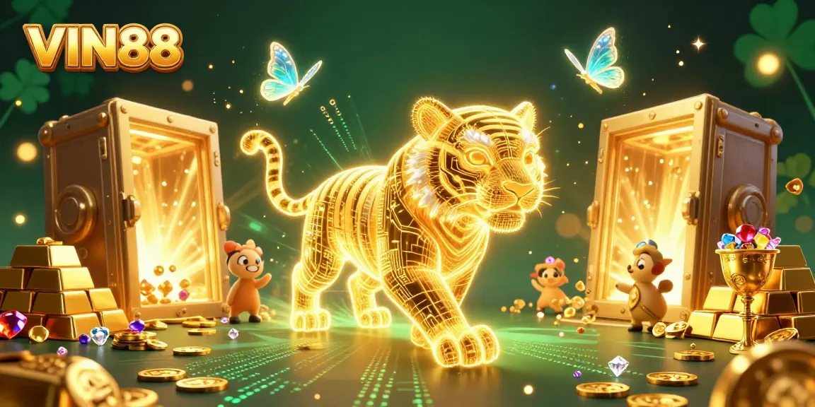 Experience thrilling gameplay with the vibrant energy of VIN88 in this captivating casino digital art.