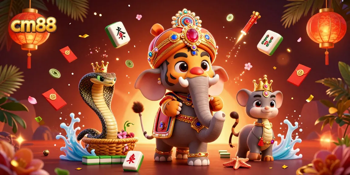 Experience the excitement of cm88's gaming world with vibrant 3D characters and casino elements.