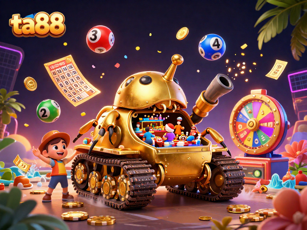 Experience the thrill of ta88 with dynamic gaming elements in a vibrant 3D casino illustration.