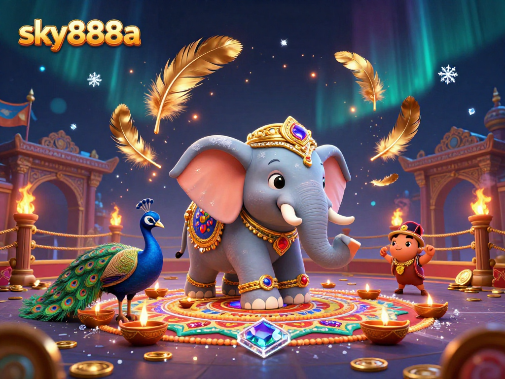 Engage in thrilling casino games with sky888a, featuring vibrant illustrations of an elephant and peacock.