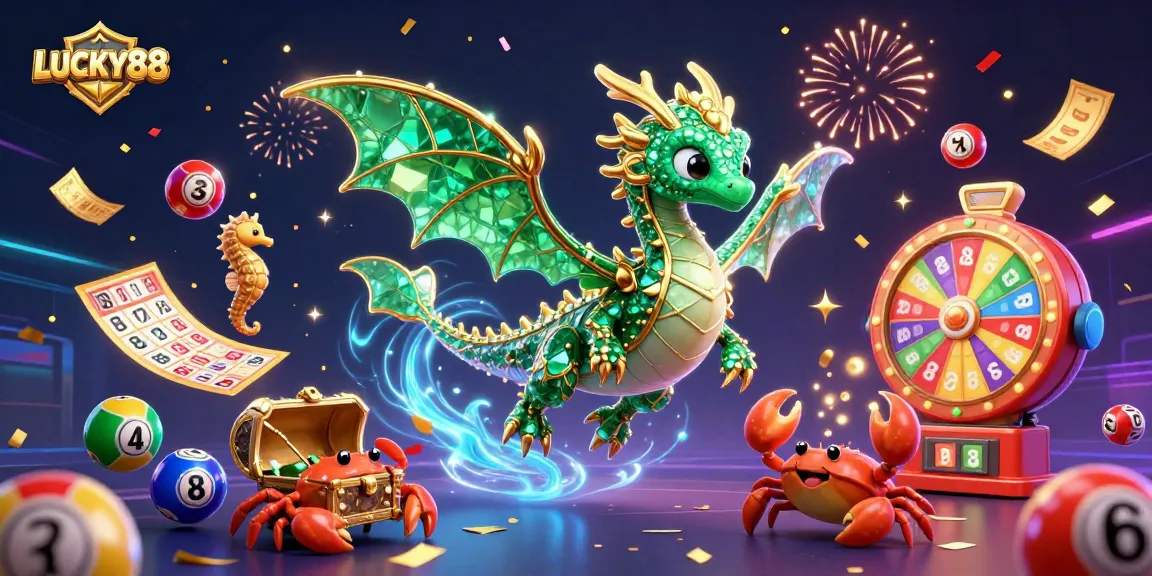 LUCKY88 captures the excitement of winning with vibrant visuals of colorful lottery balls and dynamic game elements.
