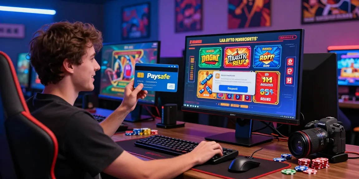 Spieler genießt das Gaming in einem Paysafe Card Casino mit lebendigen visuellen Eindrücken und modernem Setup.