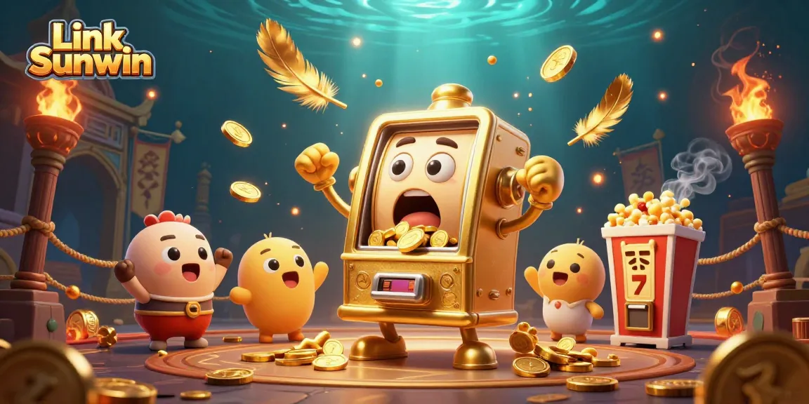 Engage in thrilling gameplay with Link Sunwin as golden slot machines celebrate wins in a vibrant casino.