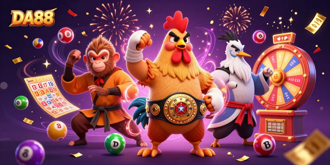 Engage in thrilling gameplay with DA88’s vibrant lottery scene featuring dynamic characters.