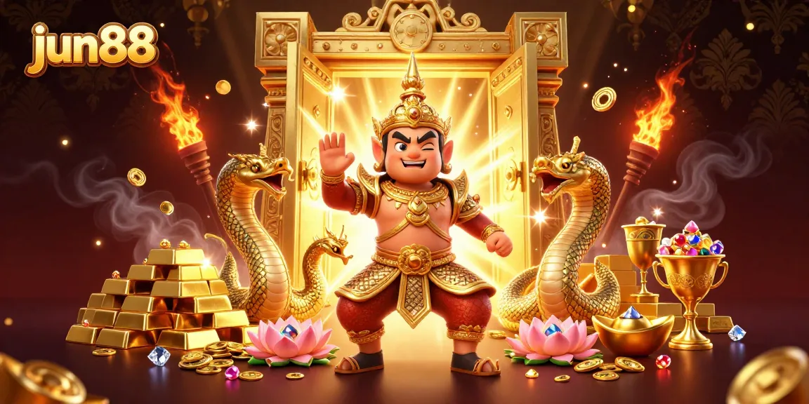 Experience the thrill of winning with jun88 through a vibrant, detailed casino illustration filled with treasures.