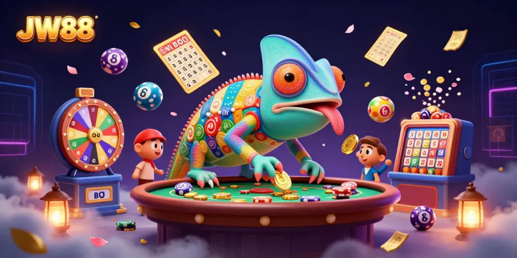 Experience exhilarating wins at JW88 with a vibrant 3D casino scene brimming with excitement.