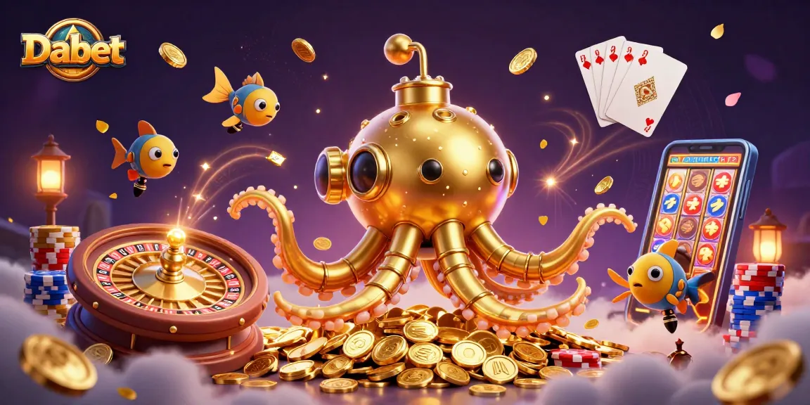 Dabet captures the thrill of casino action with a golden kraken submarine and sparkling gaming elements.