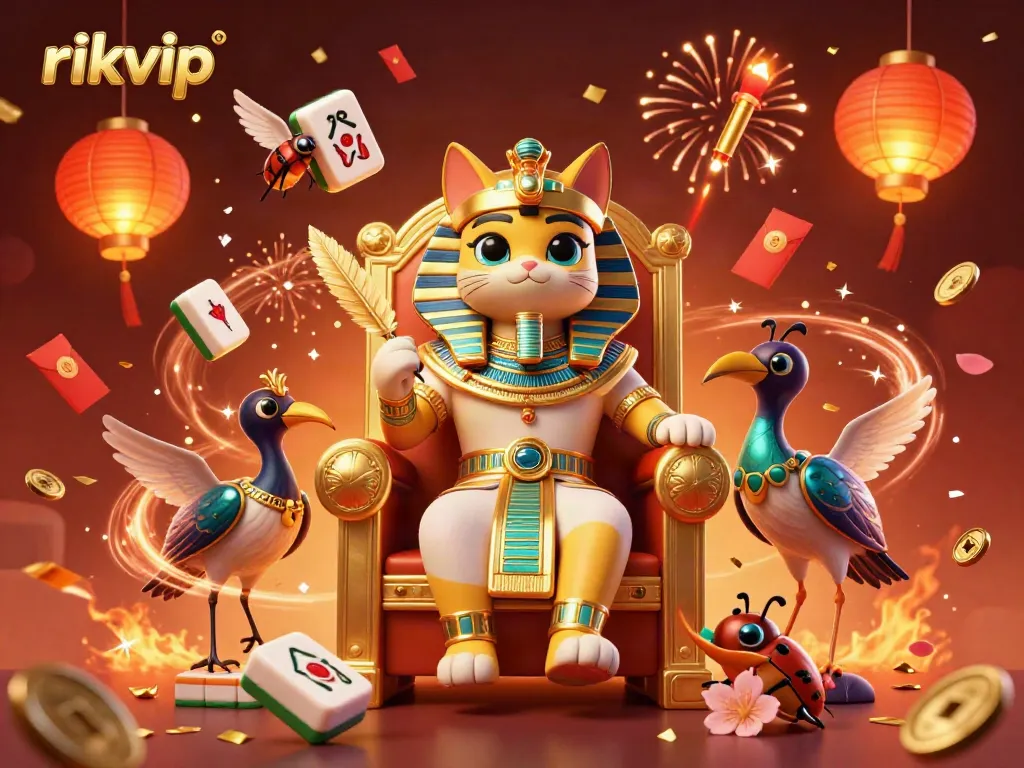 Engage with rikvip's thrilling games and features in this captivating casino-themed illustration.
